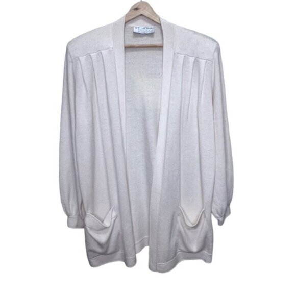 VINTAGE St John Collection Marie Gray Santana Knit Ivory Knit Pant Sweater Set - Picture 4 of 16